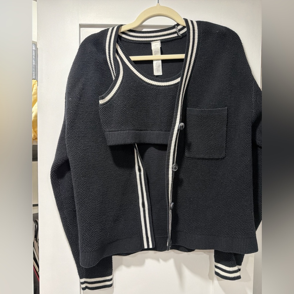 ALO Yoga Black and White Cardigan Sweater